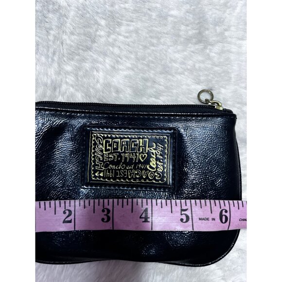 Coach Leather Wristlet Black With Gold Logo Plate - Picture 3 of 7